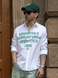 White Seersucker Printed Shirt 100% Cotton