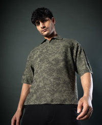 Olive Structure Print Boxy T-Shirt