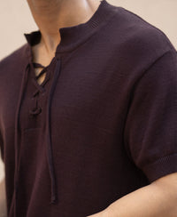 Wine Henley T-Shirt 100% Cotton