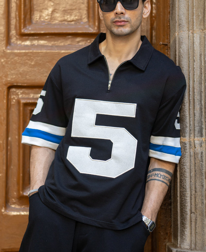 Black Contrast Applique T-Shirt 100% Cotton