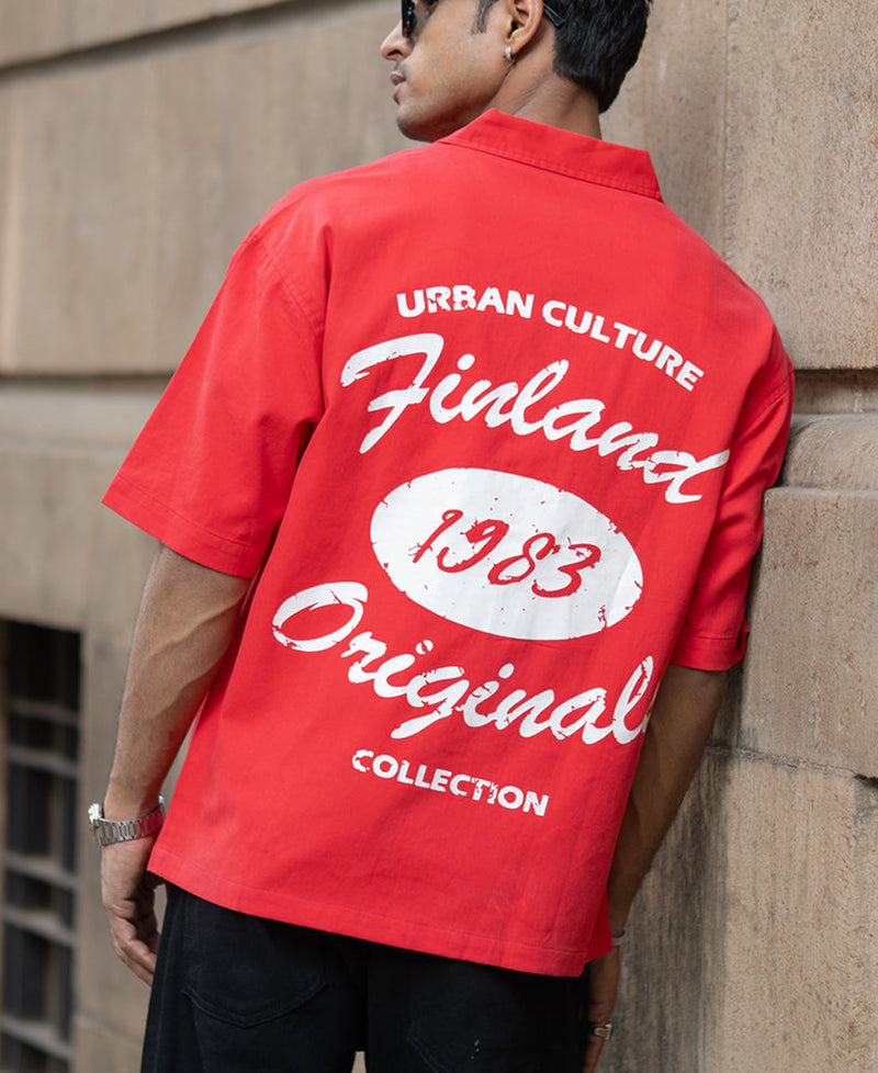 Red Printed Structure Shirt 100% Cotton