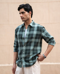 Olive Lightweight Checks Shirt 100% Cotton