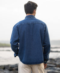 Dark Blue Washed Denim Full Sleeves Shirt 100% Cotton