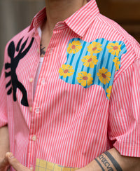 Pink Summer Print Stripe Shirt 100% Cotton
