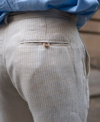 Beige Self Stripe Linen Pant