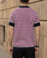 Multicolour Jacquard Knit Polo T-Shirt 100% Cotton