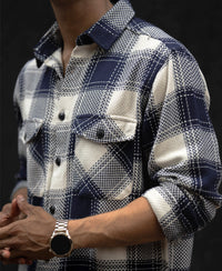 Navy Blue Regular Fit Checked Full Sleeves Shirt
