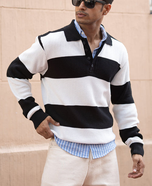 Black And White Knit T-Shirt 100% Cotton