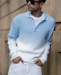 Light Blue Ombre Knit T-Shirt 100% Cotton