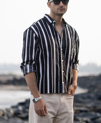 Black Lightweight Striped Shirt 100% Cotton