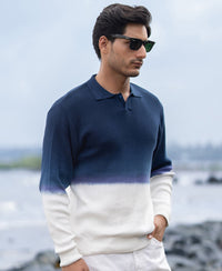 Dark Blue Knitted Ombre T-Shirt 100% Cotton