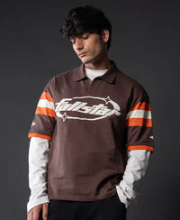 Brown Graphic Polo T-Shirt 100% Cotton