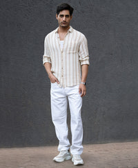 Cream & Beige Structured Stripe Shirt 100% Cotton