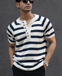 Navy Striped Raglan T-Shirt 100% Cotton