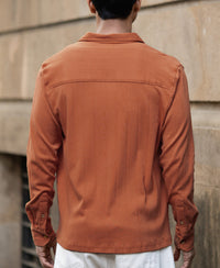 Russet Brown Structure Knit Shirt 100% Cotton