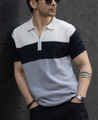 Grey & Navy Knit Stripe T-Shirt 100% Cotton