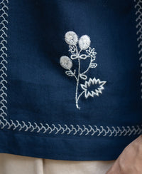 Navy Embrpoidery Linen Blend Shirt