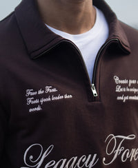 Brown Embroidered Quarter Zip T-Shirt