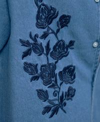 Mid Blue Embroidered Denim Shirt 100% Cotton