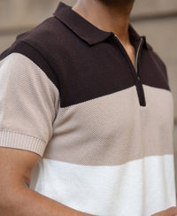 Beige & Brown Knit Stripe T-Shirt 100% Cotton