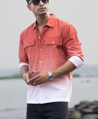 Orange Rust Ombre Pocket Shirt 100% Cotton