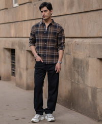 Brown Structured Checks Shirt 100% Cotton