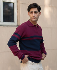 Wine Stripe Knit T-Shirt 100% Cotton