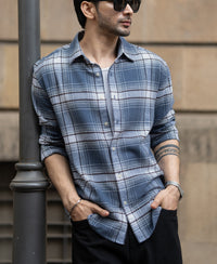 Grey Sky Structured Checks Shirt 100% Cotton
