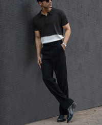 Black Ombre Knit Polo T-Shirt 100% Cotton