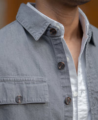 Mid Grey Washed Denim Shirt 100% Cotton