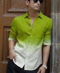 Lime Green Ombre Checks Shirt 100% Cotton