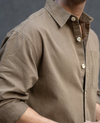 Dark Beige Printed Applique Shirt 100% Cotton