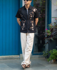 Black Embroidered Shirt 100% Cotton