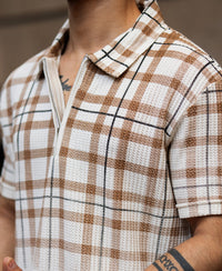 Beige Checks Print T-Shirt 100% Cotton