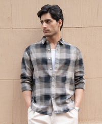 Olive & Black Structured Checks Shirt 100% Cotton