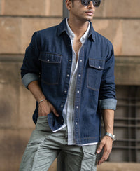 Indigo Denim Overshirt With Pockets 100% Cotton