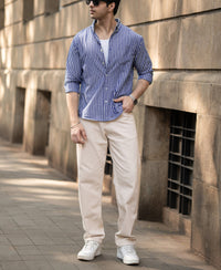 Dark Blue Lightweight Stripe Shirt 100% Cotton