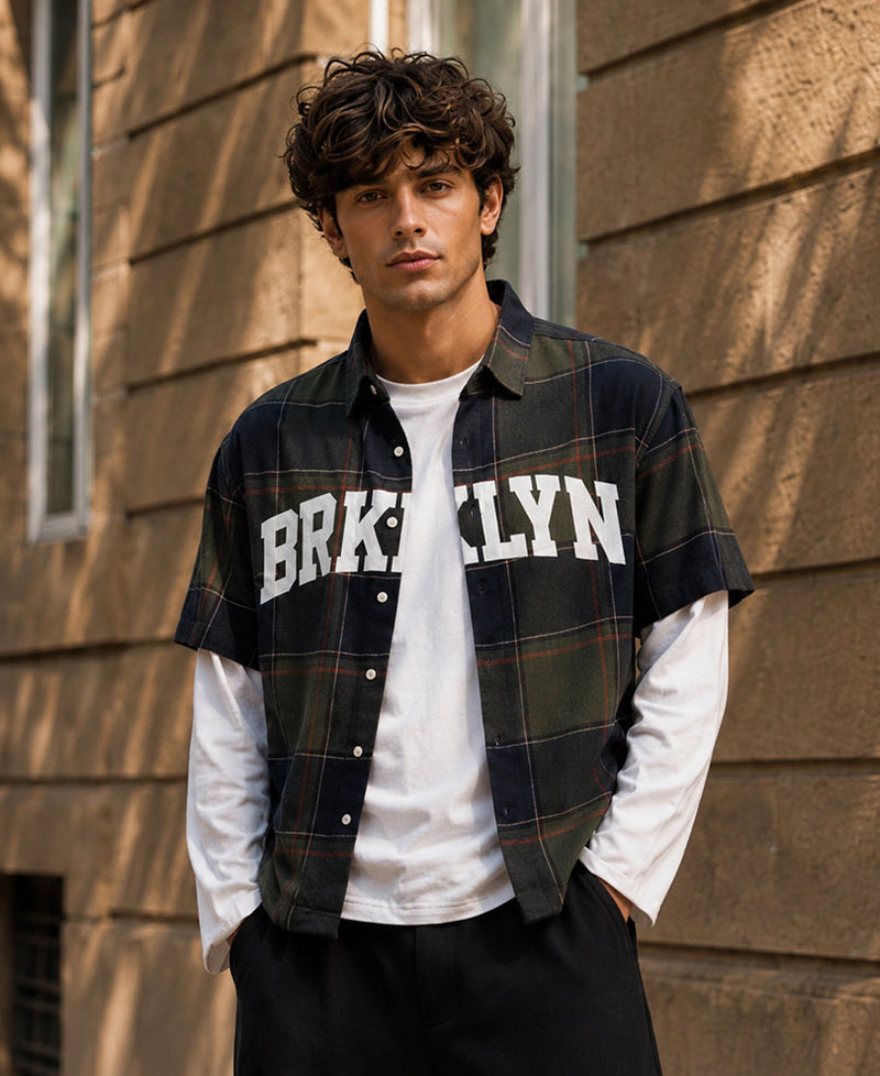 Olive Printed Checks Shirt