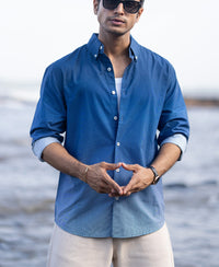 Dark Blue Ombre Stripe Shirt 100% Cotton
