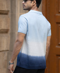 Blue Ombre Stripe Polo T-Shirt 100% Cotton