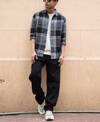 Grey & Black Macro Checks Shirt 100% Cotton