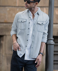 Grey Denim Shacket With Pockets 100% Cotton