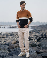Brown And Black Stripe Knit T-Shirt 100% Cotton