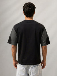 Black & Grey Graphic Panel T-Shirt 100% Cotton