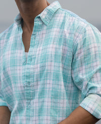 Aqua Blue Light Weight Ombre Checks Shirt 100% Cotton