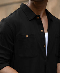 Black Double Pocket Knit Shirt 100% Cotton