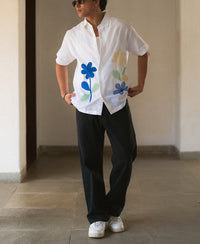 White Floral Embroidery Shirt
