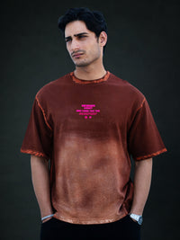 Brown Sprayed Graphic T-Shirt 100% Cotton