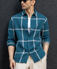 Teal Structured Checked Shirt