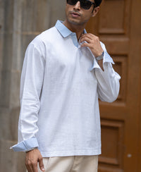 White Contrast Collar Kurta Shirt
